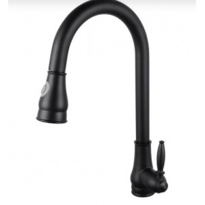 Round Matte Black Vintage Pull Out Kitchen Sink Mixer Tap